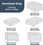 HEVUMYI 120x98 Oversized King Comforter Set - 7-Piece All Season Bed in a Bag Oversized King, Ultra Soft Bedding Set with 120 x 98 Comforter, Flat Sheet, Fitted Sheet, Pillowcases, Black & Light Grey