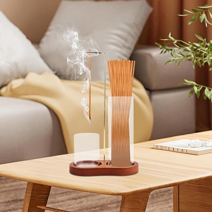 2 in 1 Glass Incense Holder, Incense Sticks Burner Holder with Storage, Anti-Ash Incenses Burner, Hang Upside Down Incenses Holder for Meditation Yoga Spa Home Decor