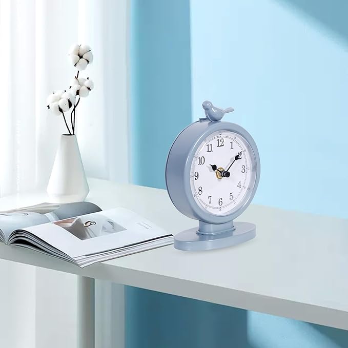 Mantel Clock, Classic Vintage Clocks and Decorative Shelf Decor, Silent Analog Desk Clocks with Light Vintage Metal Table Clock for Living Room Shelf Bedside Home Decor (Bright Blue)