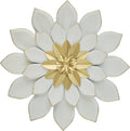 JWZSKZYZ Metal Flower Wall Decor, 9.5inch white gold Modern Iron Floral Wall Art Sculpture Farmhouse Hanging Decoration for Home Living Room, Bathroom, Kitchen, indoor, Patio Porch - （White）