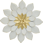 JWZSKZYZ Metal Flower Wall Decor, 9.5inch white gold Modern Iron Floral Wall Art Sculpture Farmhouse Hanging Decoration for Home Living Room, Bathroom, Kitchen, indoor, Patio Porch - （White）