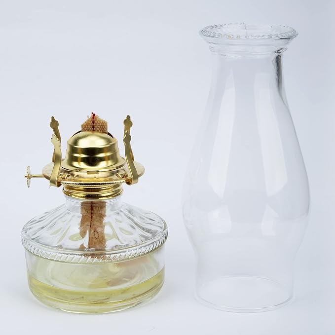 Oil Lamp Chimney Hurricane Lamp Glass Replacement Clear 3 Inch Base for Kerosene Lamp Shade(Wave Style 1P)