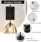 Crystal Brass Dome Wall Sconce - Luxury Matte Brushed Lighting Fixture with K9 Crystals Cloche - Set of 2 Modern Black Sconces - Dimmable Indoor Hanging Light for Bathroom Bedroom Living Room Stair