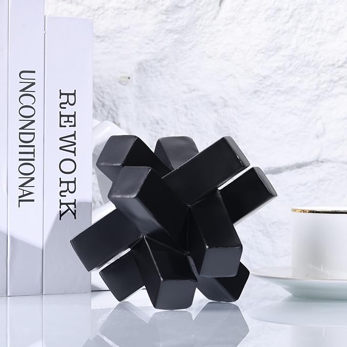 XMGZQ Black Knot Statue for Coffee Table Decor,Modern Minimalist Geometric Knot Sculpture and Figurines,Abstract Art Line Decorative Ornaments Knick Knacks for Shelves,Bookcase,Console,Tabletop,Entry