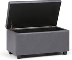 SIMPLIHOME Cosmopolitan Storage Ottoman - 34 inch Wide Upholstered Vegan Leather Rectangle Storage Ottoman Bench in Stone Grey, Transitional Tufted Ottoman for Living Room or Entryway with Lift-Up Lid