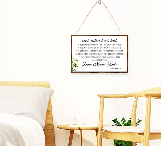I Corinthians 13:4-8, Love is Patient Love is Kind Wood Sign, Scripture Wall Art Decor for Living Room, Religious Signs for Home, Positive Bible Verse Wooden Plaque