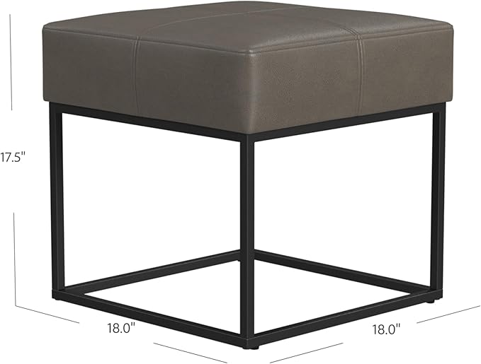 Homepop Decorative Small Square Black Metal Ottoman | Ottoman Stool for Living Room & Bedroom | Decorative Home Furniture (Pewter Gray Faux Leather)