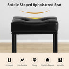 Saddle Seat Vanity Stool, Makeup Stool Chair with Metal Leg, U-Shaped Faux Leather Ottoman Foot Rest, Small Square Chairs Under Desk for Vanity, Living Room, Bedroom, Modern Makeup Bench Black