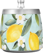 Lemon White Flowers Blue Pattern Ashtray with Lid, Outdoor Ashtrays for Patio, Stainless Steel Ashtray Odorless Smokeless for Home Office Balcony