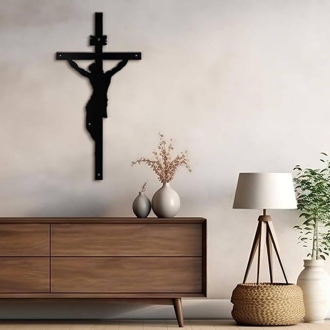 SIGNLEADER Metal Wall Art Decor A Men on Cross Minimalist Modern Abstract Wall Sculpture Hangings Home Decoration for Living Room, Bedroom, Bathroom, Kitchen, Outdoor - 36" Black