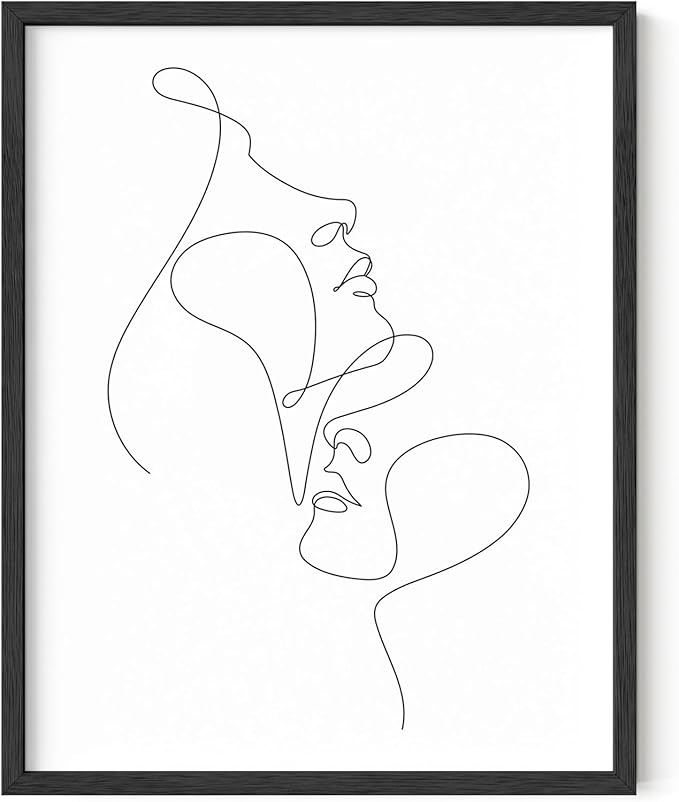 Y2K BOO Minimalist Face to Face UNFRAMED Wall Art Two Portraits Continuous Line Drawing 11x14 Inch Heavyweight Paper Modern Aesthetic Studio Decor