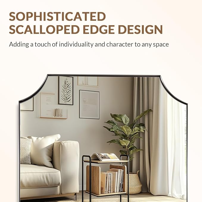 ANDY STAR 30x48 Inch Chrome Mirror, Large Scalloped Bathroom Mirror, Unique Rectangle Mirror with Rust-Proof Stainless Steel 1" Frame, Hangs Vertically or Horizontally