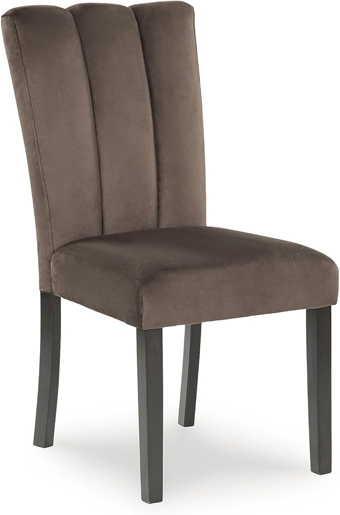 Signature Design by Ashley Jazmore Contemporary Velvet Upholstered High Back Dining Chair with Solid Wood Frame and Stitching Details, Set of 2, Dark Brown