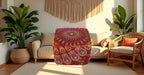 CRAFT KALA Large Hippie Mandala Meditation Floor Ottoman Pillow Cushion Pouf Cover Square Poufs Cover Bohemian Circle Floor Cushion Case Outdoor Fireplace Living Room Decor 18X18X14 inches, Red Mirchi