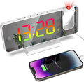 Projection Alarm Clock for Bedroom Ceiling, 180° Rotatable Projector 7.4” Mirror RGB Digital LED Display 12/24H, 5 Level Brightness Dimmer, Dual Alarm Clock (White)