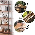 HSH 5 Tier Solid Wood Bookshelf, Natural Real Wood Bookcase, Industrial Rustic Vintage Etagere Bookshelf, Open Metal Farmhouse Solid Wooden Book Shelf, Distressed Brown