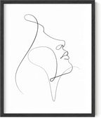 Minimalist Woman Profile Wall Art Upward Gaze Continuous Line Drawing Feminine Face 8x10 Inch Oak Wood Black Framed Modern Aesthetic Print for Living Room