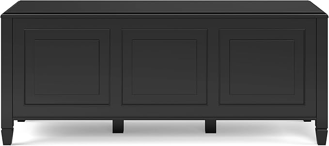 SIMPLIHOME Connaught Storage Bench - 51 inch Wide Solid Wood Trunk Bench in Black, Traditional Bench for Entryway with Lift-Up Lid and 3 Hidden Compartments