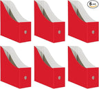 Limitliho Magazine File Folder Holder for Desk, Book Bins for Classroom Library,Office,Home, 10.6" H x 10.2" L x 3.5" W in Cardboard Paper Organizer(Red, 6 Pack)