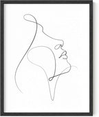 Minimalist Woman Profile Wall Art Upward Gaze Continuous Line Drawing Feminine Face 11x14 Inch Oak Wood Black Framed Modern Aesthetic Print for Living Room