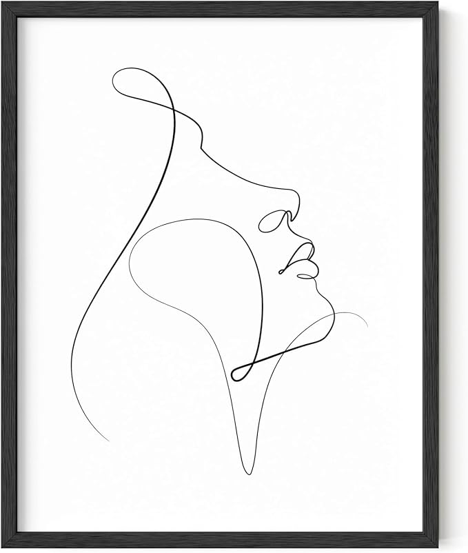 Y2K BOO Minimalist Woman Profile UNFRAMED Wall Art Upward Gaze Continuous Line Drawing Feminine Face 11x14 Inch Heavyweight Paper Studio Decor