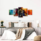 Elephant Stock Colorful Cross Wall Art Multi Piece Canvas - 5 Panel Christian Pictures Decor - Digital Design Canvas Print - Christian Wall Decor - 68" X 30"