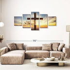 Elephant Stock Holy Cross Wall Art Multi Piece Canvas - 5 Panel Christian Pictures Decor - Digital Design Canvas Print - Christian Wall Decor - 80" X 36"