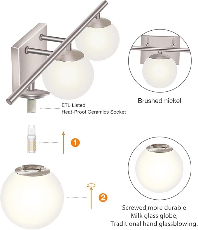 New Bathroom Vanity Light Fixtures 3 Lights Brushed Nickel Glass Shade Modern Wall Bar Sconce Over Mirror