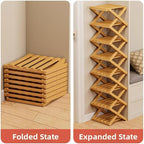 Bamboo Shoe Rack Organizer, 2-10 Tiers, Natural or Tea Color, No-Tool Assembly, Foldable Storage Shelf (Installation-Free 8-Layer 30-Tan)