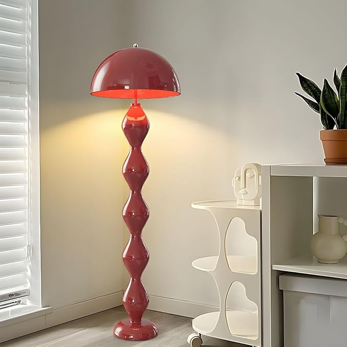 CraftThink Modern Floor Lamp, Modern Standing Corner Lamp with Iron Lampshade, Tall Lamp Mid Century Standing Lamp with Foot Switch for Bedroom Reading Living Room (Red, Bulb Not Included)