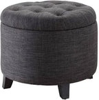 Convenience Concepts Designs4Comfort Round Storage Ottoman 19.75" - Versatile Contemporary Foot Stool for Living Room, Office, Den, Gray Fabric