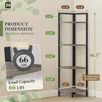 CAPHAUS 4 Tier Corner Shelf, 46.5-Inch Tall Bookshelf, Display Rack With Metal Frame, Round Shelf Unit, Small Stand for Bathroom, Living Room, Home, Office, Dark Grey