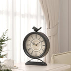 Vintage Table Clock with Bird, European Antique Style Black Mantel Clocks, Desk and Shelf Decor Clock, for Farmhouse, Bedside, Living Room, Bedroom, Gift (9" H x 6.5" W)