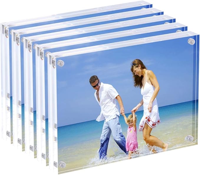 Acrylic Photo Frames 6x8'',Magnetic Acrylic Block Picture Frame,Desktop Frameless Photograph Display (5 Pack)