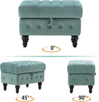 Artechworks Rectangular Storage Coffee Table Ottoman,Button Tufted Velet Upholstery Footstool Bedroom Ottoman for Living Room, Home Office, Space-Saving Storage Toy Box Stool, Light Blue