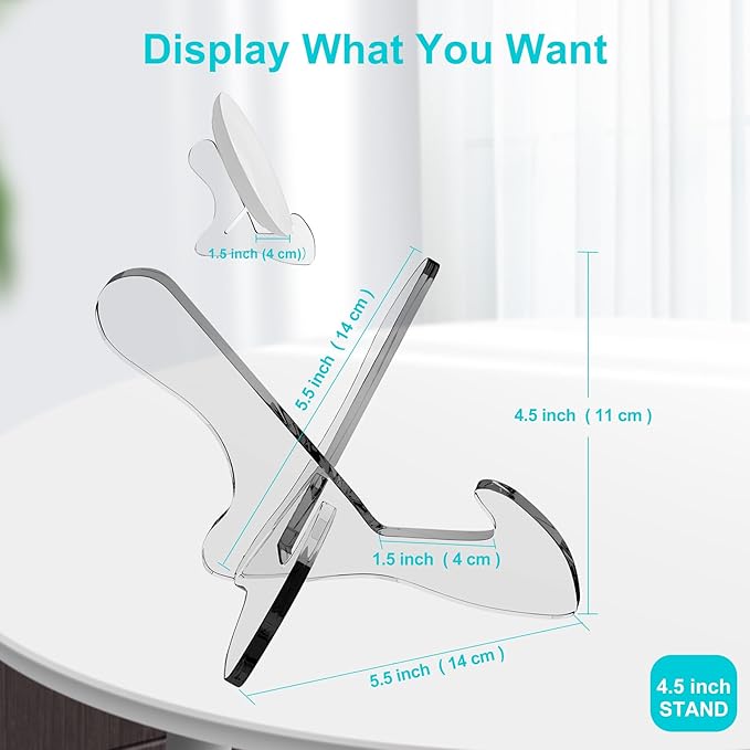 Boloyo "X Shape Acrylic Plate Display Stand, 4.5 Inch 2PC Clear Acrylic Bowl Plate Platter Dish China Porcelain Display Holder Easel Base for Home Kitchen School Art Display