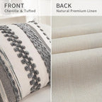 Boho Throw Pillow Covers 18x18 Set of 2 for Couch-Modern Farmhouse Sofa Decorative Grey Throw Pillows Covers Textured Chenille Cushion Covers Outdoor Netural Bohemian Pillow Cases Square