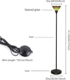 Tiffany Torchiere Floor Lamp Green Peacock Tail Style Stained Glass Floor Light Antique Tall Standing Lamp Handcrafted Pole Reading Uplight Lamp for Home Office Living Room