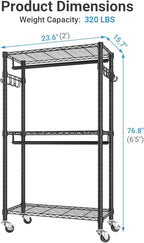VIPEK R2 Mini Rolling Clothes Rack Heavy Duty Clothing Rack for Hanging Clothes Adjustable Portable Closet Metal Clothes Racks with Wheels Double Rods Side Hooks, Freestanding Garment Rack, Black