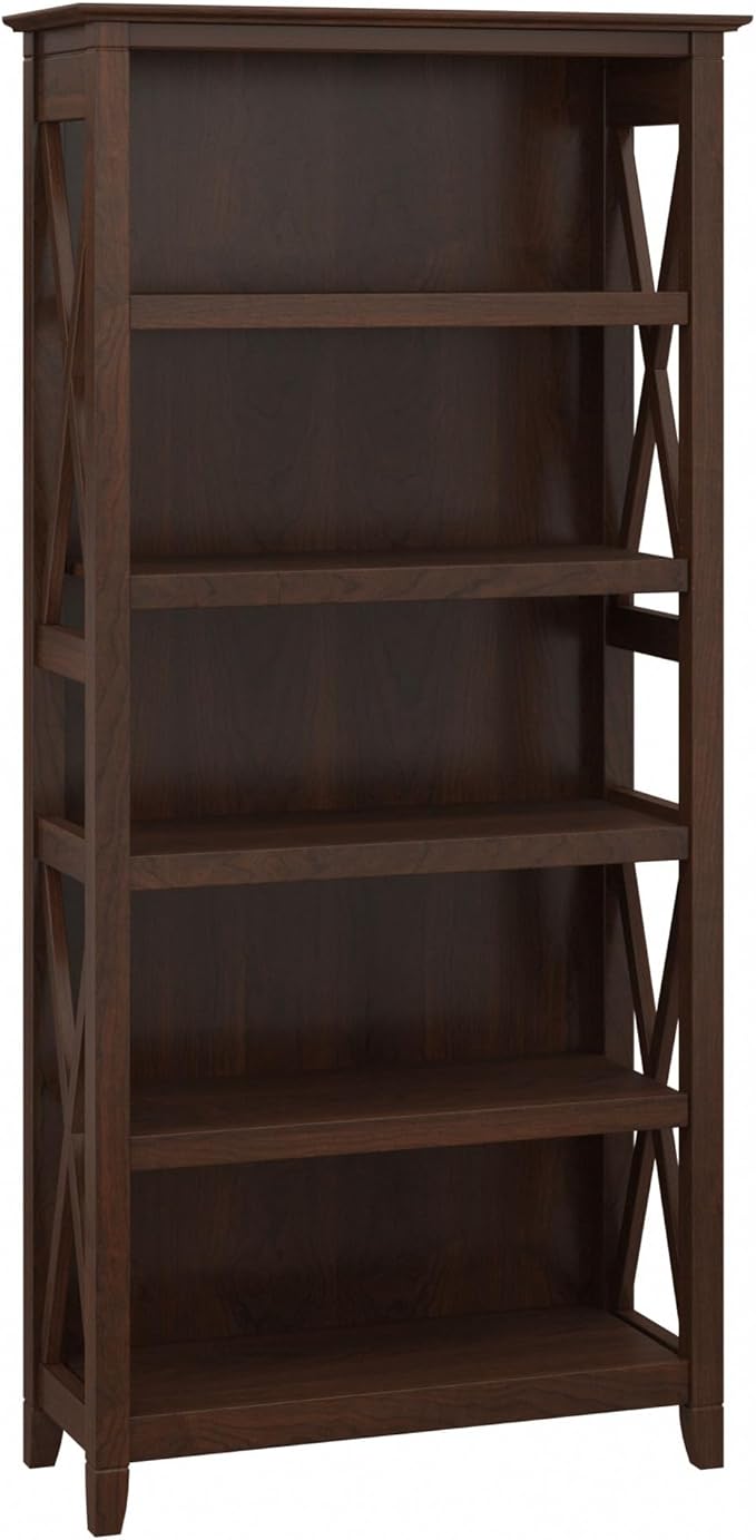 Bush Home Tall 5 Shelf Bookcase for Living Room or Home Office, Large Bookshelf, Modern Farmhouse Style, Key West Collection, Bing Cherry