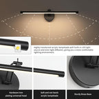 Picture Light Dimmable Hard Wired 23.62 Inch Adjustable Swing Arm Black Wall Lights for Pictures Led Display Light for Artwork 14W Warm White