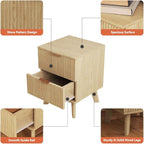 Fluted 2 Drawer Small Dresser for Bedroom, Mid Century Modern Nightstand with Drawers, Low Bedside Table with Drawers, End Table Short Storage, Living Room, Dorm -Natural