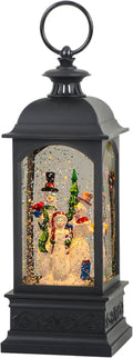 Eldnacele Snowman Music Snow Globe Lantern with 6 Hour Timer, Battery Operated & USB Powered Singing Lighted Lamp Swirling Water Glittering Christmas Decoration Holiday Decor Lantern