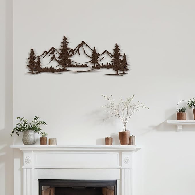 SIGNLEADER Metal Wall Art Decor Mountain Pine trees Modern Abstract Wall Sculpture Hangings Home Decoration for Living Room, Bedroom, Bathroom, Kitchen, Outdoor - 18" Bronze