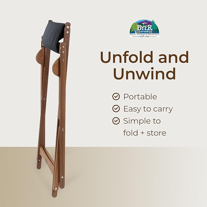 BYER OF MAINE Pangean Glider Chair – Folding Wood & Canvas Chair – Portable Outdoor Chair for Porch, Patio, or Beach in Granite