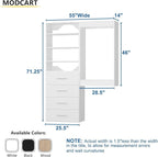 Modular Closet System, 55" Wide Closet Organizer System with Tower and Drawers, Wood Tower Closet Storage for Walk In Closets, Wall Mounted Wardrobe Organizer Kit System, Bedroom, White
