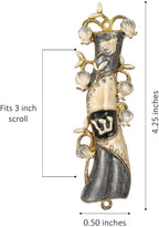 Matashi Hand Painted Mezuzah Gold Plated and Crystals (Grey & White Enamel)