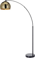 Teamson Home Arquer 66.93" Arc Floor Lamp for Living Rooms, Home Offices, Dining Rooms, Bedrooms with Faux Black Marble Base and Gold Bell Shade