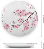 Decorative Plates, Asian Print Ornament, Japanese Cherry Blossoms Spring Themed, 7 Inch, 1 Plate with 1 Display Stand, Pink White