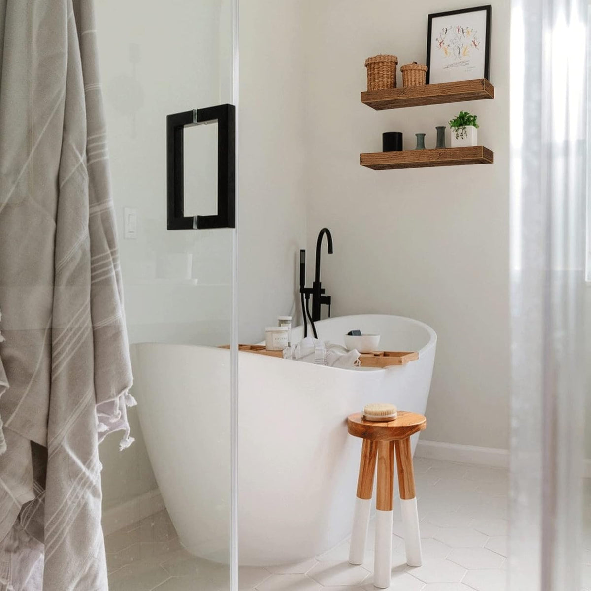 Bathroom Floating Shelves Set of 2 – Rustic Wall Mounted Storage & Decor